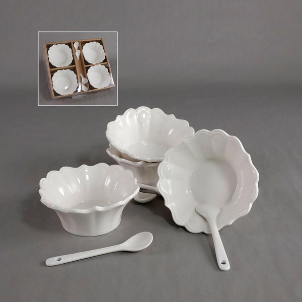 Set of 4 Ripple Edge Bowls with Spoons