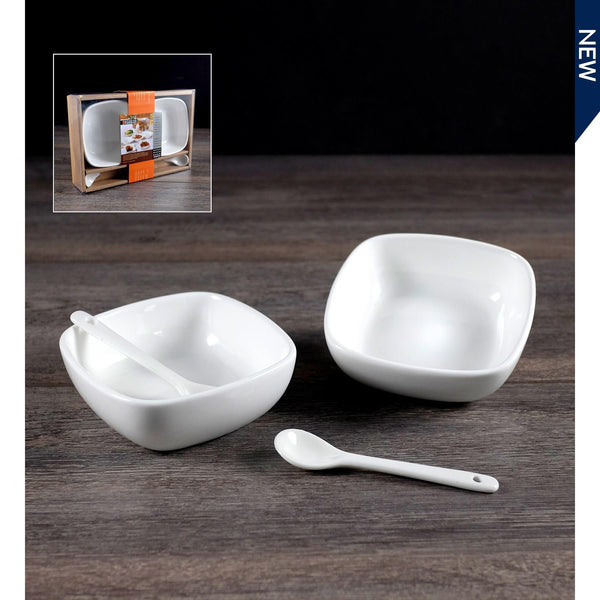 Set of Two Squared Bowls with Spoons | Kitchen Art