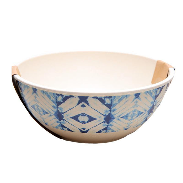 Bamboo Salad Bowl/Servers | Blue & White | Kitchen Art