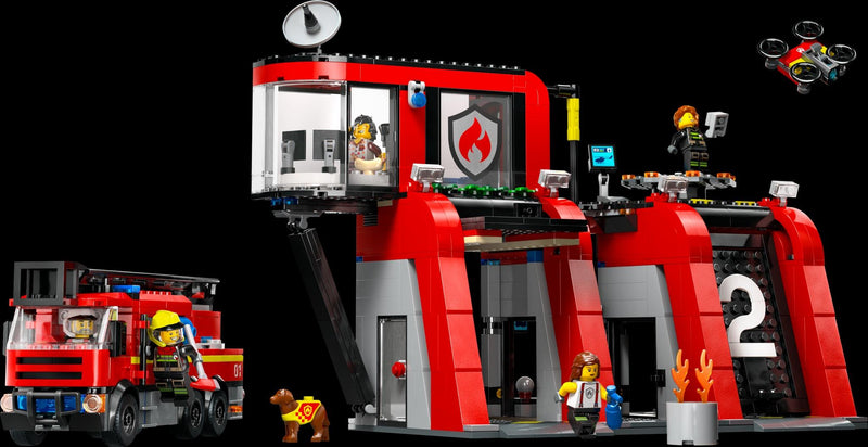 City | Fire Station with Fire Truck