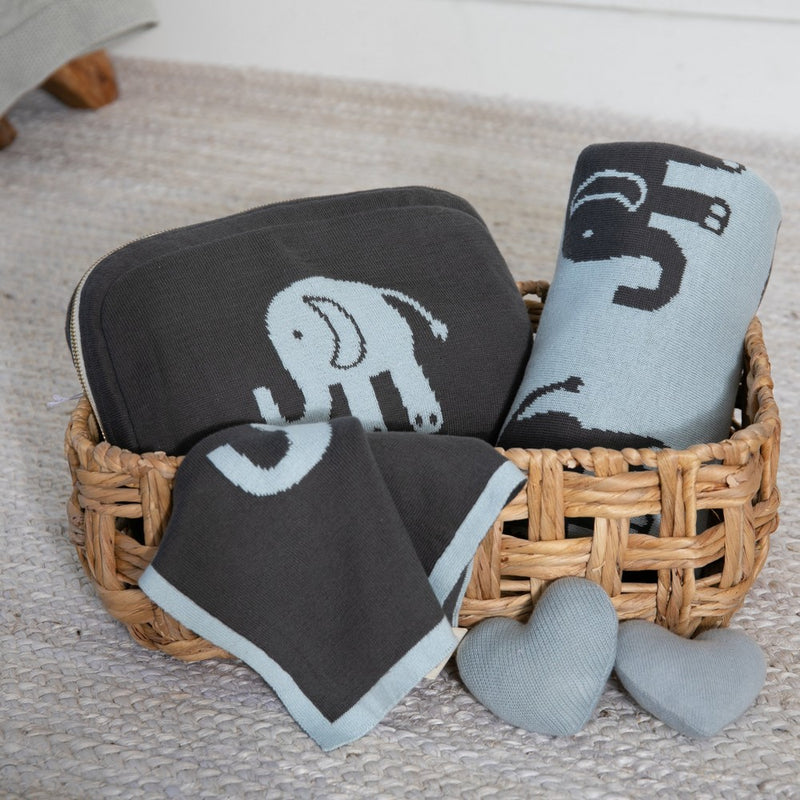 Kid Blanket Set | Elephant Blue/Grey