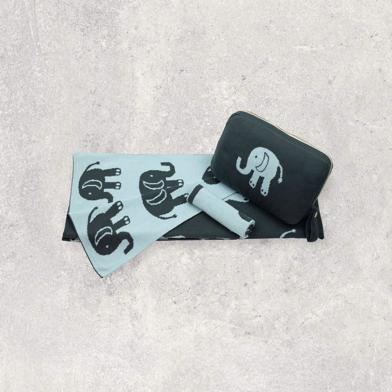 Kid Blanket Set | Elephant Blue/Grey