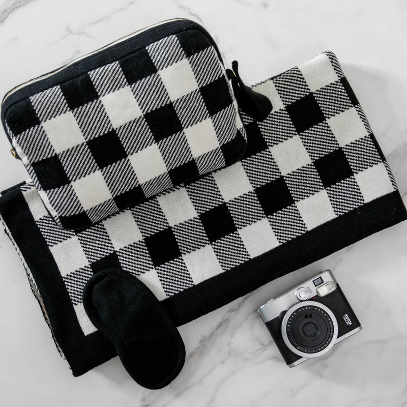 Travel Set Natural/Black Plaid