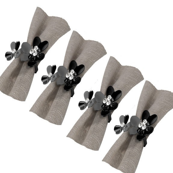 Black Bloom Set of 4 Napkin Rings