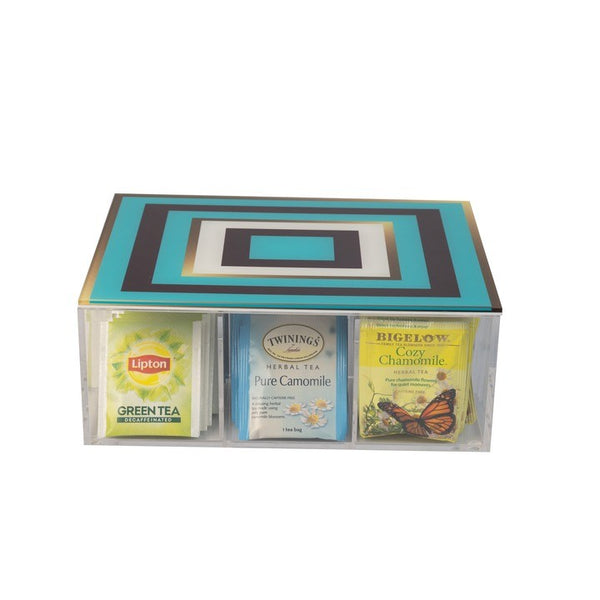 Small Tea Box | Gold and Blue Squares