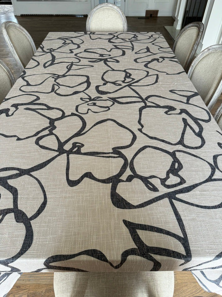 Tablecloth | Black Flowers on Tan