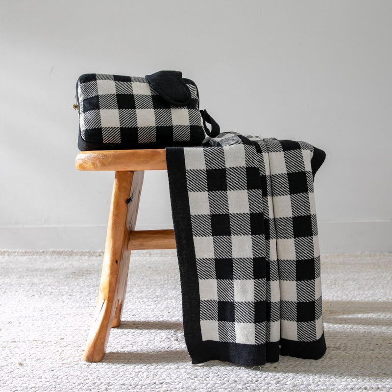 Travel Set Natural/Black Plaid