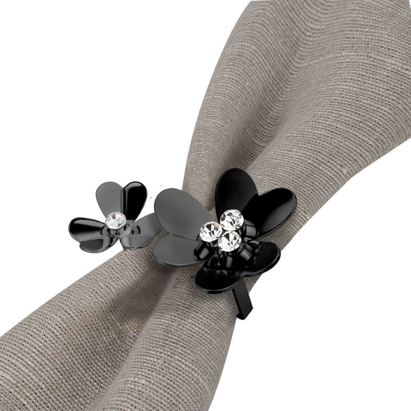 Black Bloom Set of 4 Napkin Rings