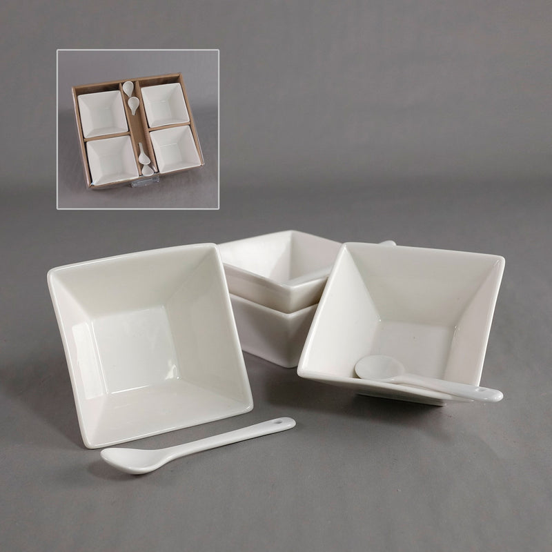 Set of Four Square Bowls with Spoons