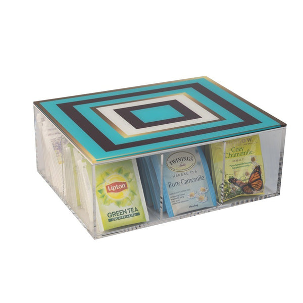 Small Tea Box | Gold and Blue Squares