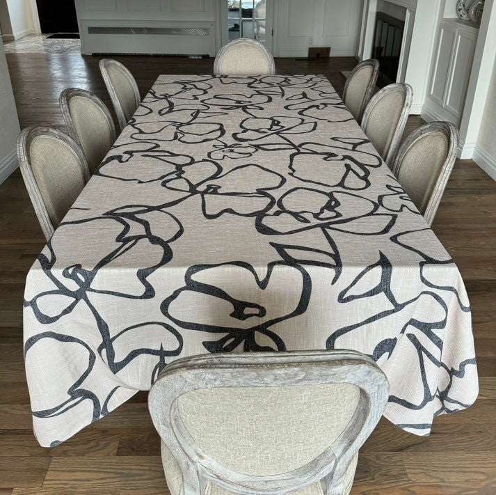 Tablecloth | Black Flowers on Tan