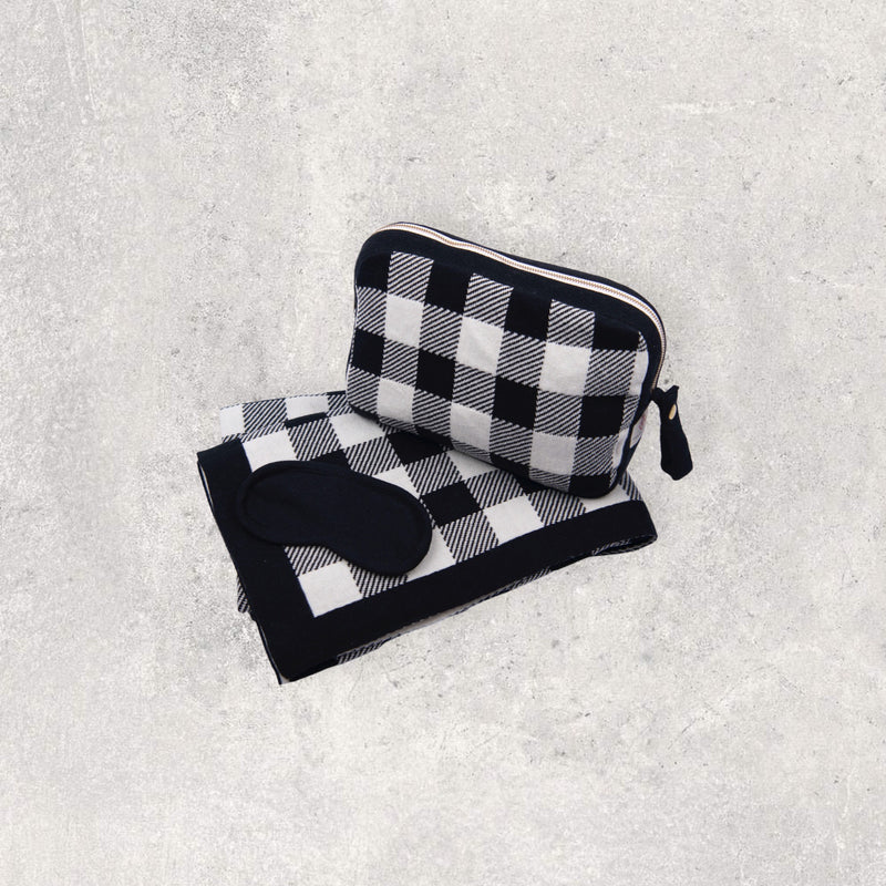 Travel Set Natural/Black Plaid