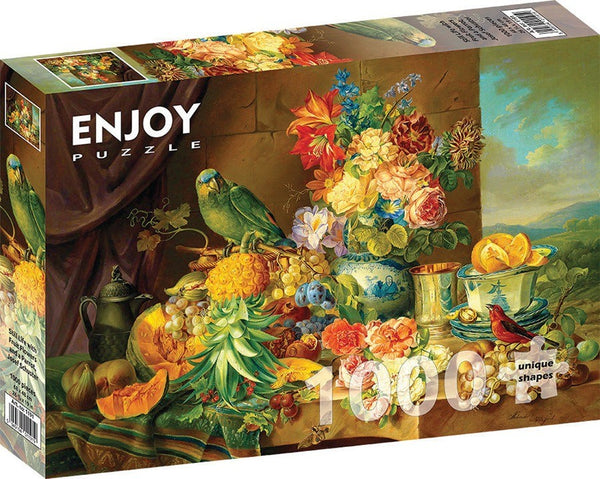 1000 Pc Puzzle | Shuster Still Life With Fruit Flowers & Parrot