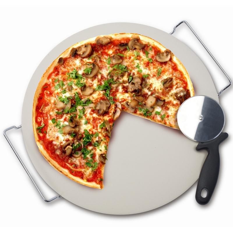 Pizza Stone with Rack and Pizza Wheel