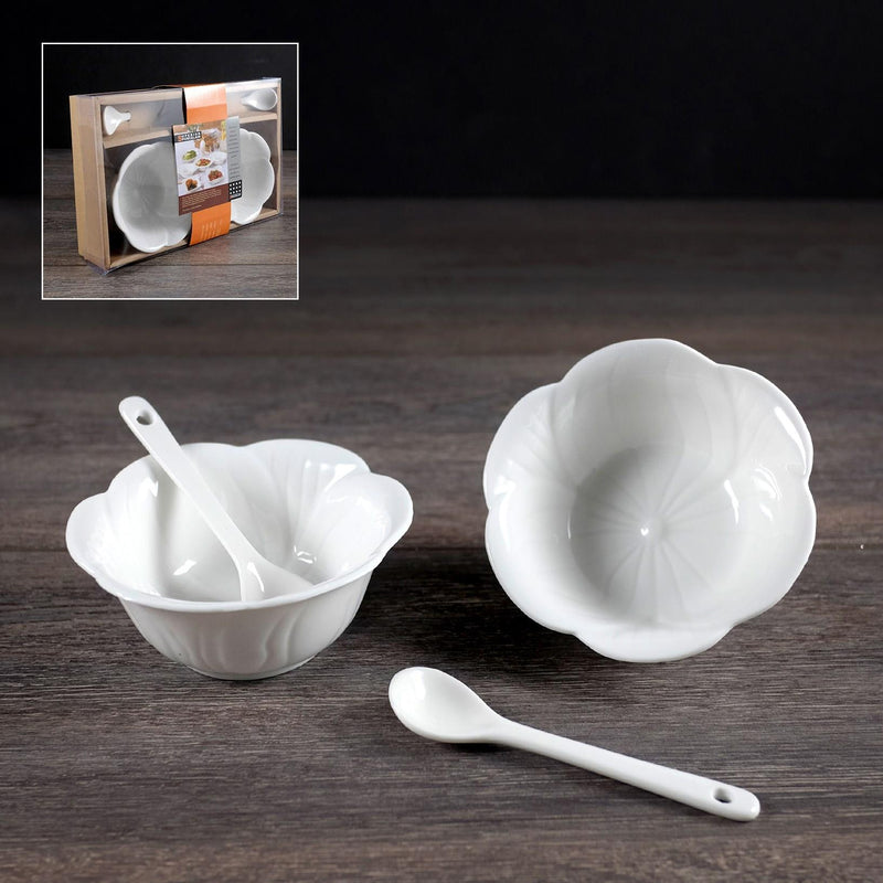 Set of Two Scalloped Bowls with Spoons | Kitchen Art 