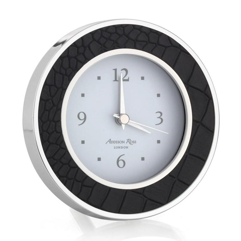 Addison Ross Alarm Clock | Round Black Croc | Wrapt